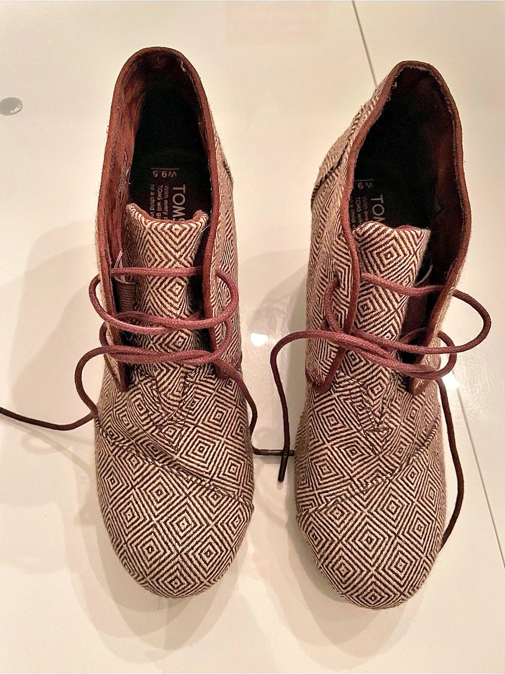 TOMS Desert Wedge Booties Women's Geometric Brown US 9.5
